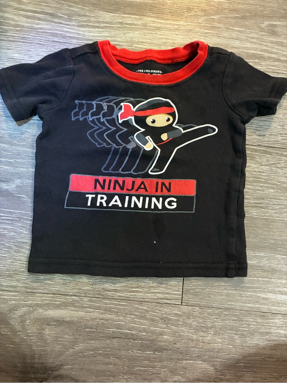 The Children's Place Black Tee with Red Trim & Ninja Graphic